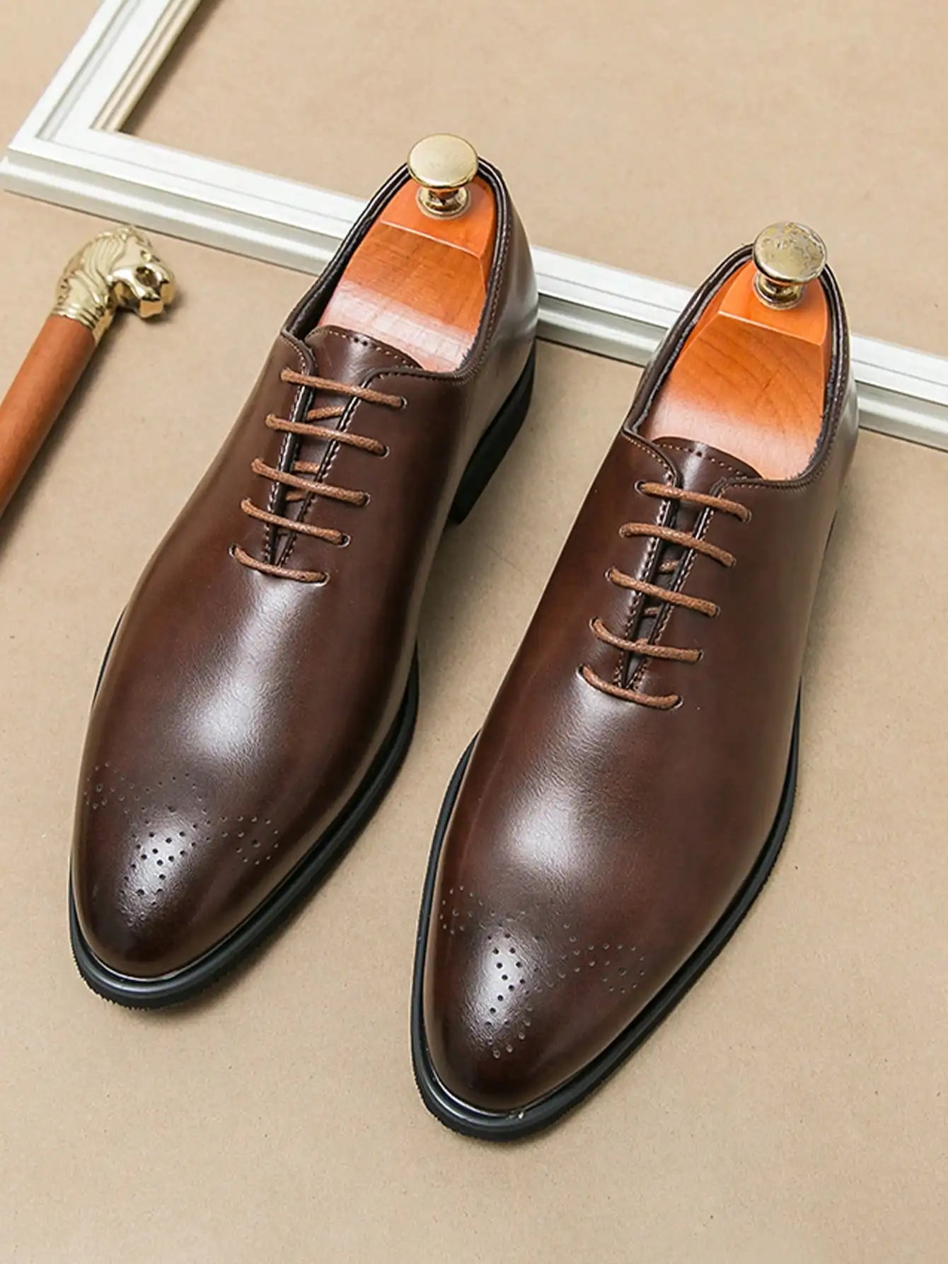 Classic Dress Leather Men Derby Shoes Formal Pointed Toe Business Leather Shoes Oxford Lace Up Anti SlipOffice Daily Shoes