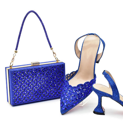 Gold Shoes and Bags Set for Women Ladies Shoe and Bag Set Latest Designers Pointed Toe Shoes Sexy Wedding Party Sandals