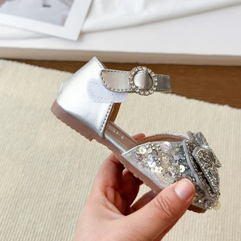 Faux Gemstones Shoes for Kids Girls Shining Crystal Girls Dress Shoes for Party and Wedding Bowtie Children Girl Sandals I04204