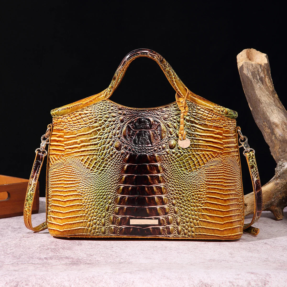 crocodile pattern colorful solid color high-end retro women's handbag