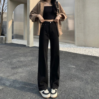 Calça Jeans Branca Feminina de Cintura Alta Jeans Branca Y2k Perna Larga Folgada