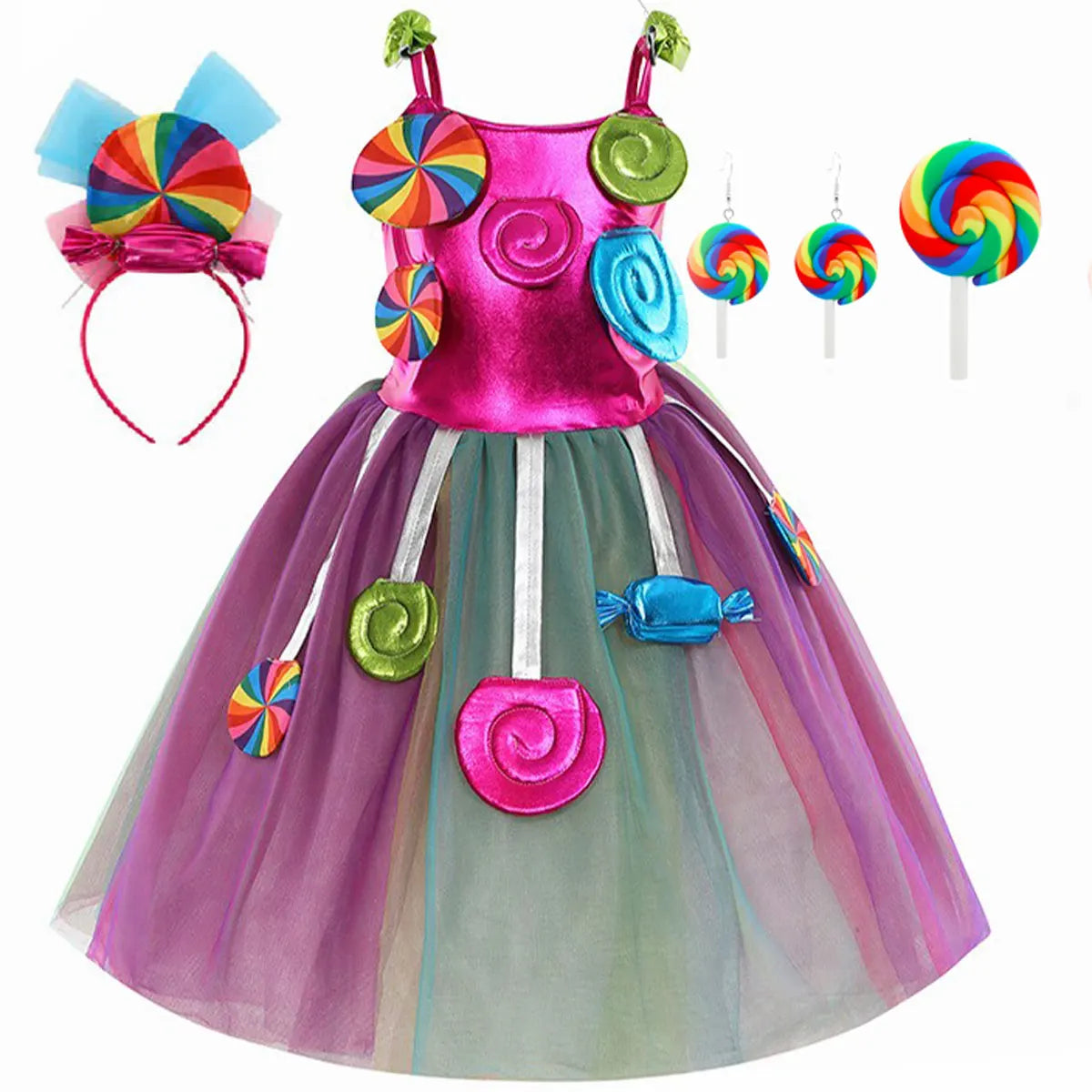 New Sweet Lollipop Candy Girl Dress Carnival Party Little Kids Birthday Costume Fancy Rainbow Tutu Children Wedding Clothes