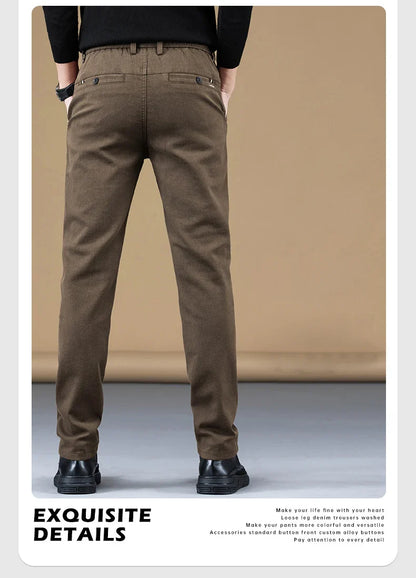 2024 Spring New Business Casual Pants Men Thick Slim Elastic Waist Trousers Classic Brown Black Grey High Quality Male Clothes
