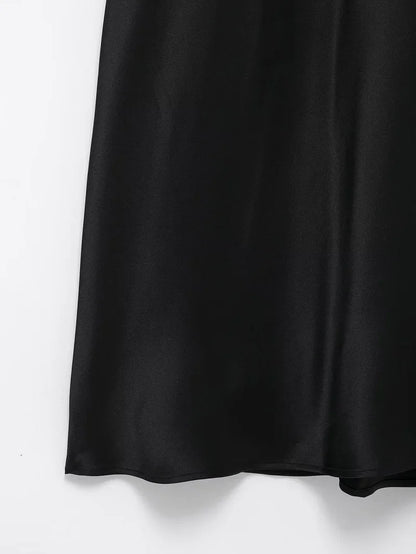 Satin Long Dress Woman Black Draped Midi Dresses for Women Elegant Party Women Dresses Short Sleeve Chic Female Dress