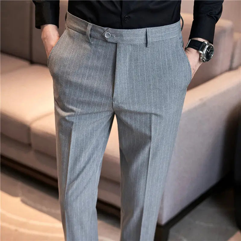 Men's Slim Fit Pinstripe Dress Pants, Stretch Comfort and Thickened Fabric for Business Casual Office Wear