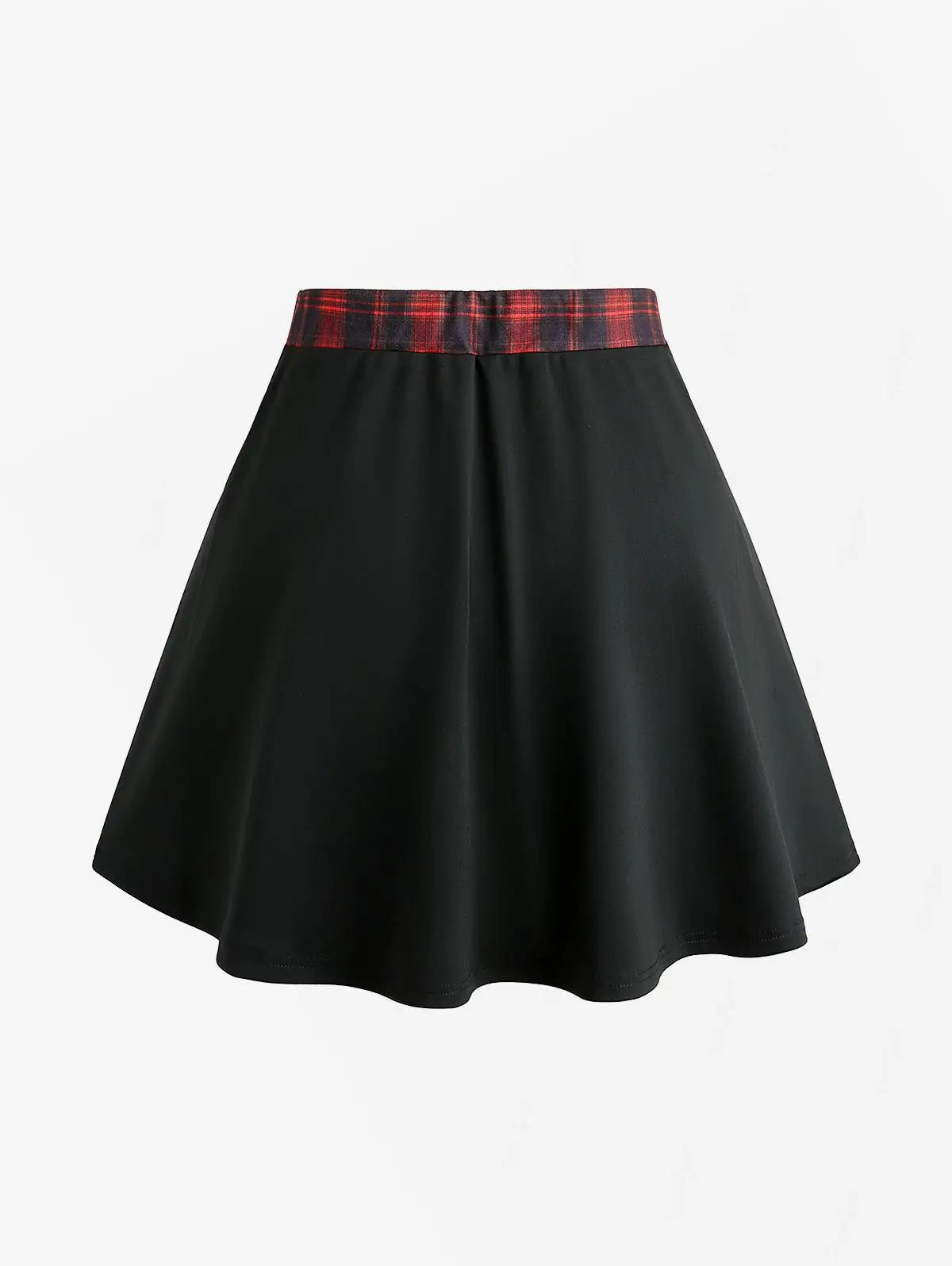 Plus Size Plaid Patchwork Grommets PU Leather Stripes Asymmetrical Skirt Female Casual Large Size Women Y2K Skirts