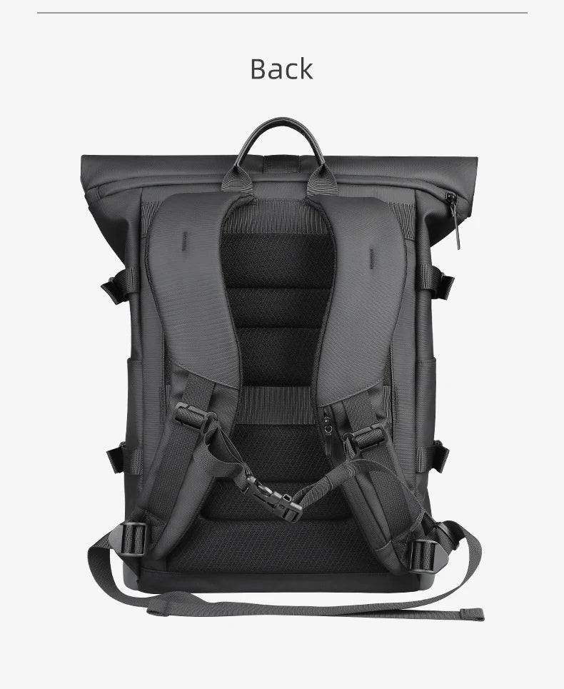 Waterproof Roll-Top Backpack for Men Large Capacity Expandable 17 Inch Laptop Bag Leisure Travel Backpack Hiking Camping Bags
