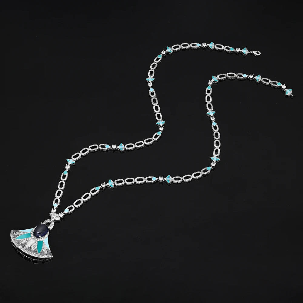 Saudi Dubai Long Chain Necklace Set for Women Luxury Cubic Zirconia Bridal Jewelry Set Wedding Accessories