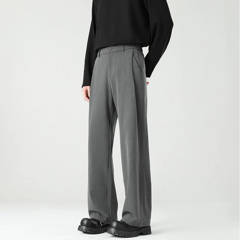 Men's Spring Essential Suit Pants Elastic Waist Loose Straight Black Gray Casual Business Work Slacks Fashion Trendy Daily Wear