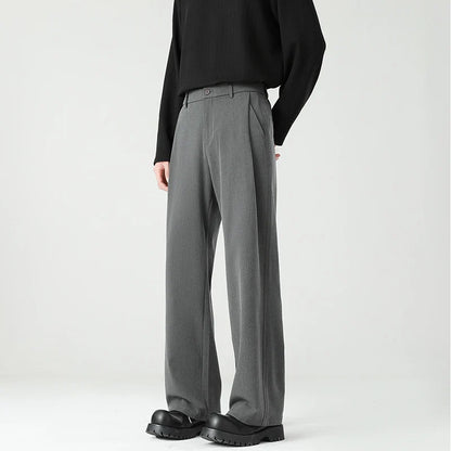 Men's Spring Essential Suit Pants Elastic Waist Loose Straight Black Gray Casual Business Work Slacks Fashion Trendy Daily Wear