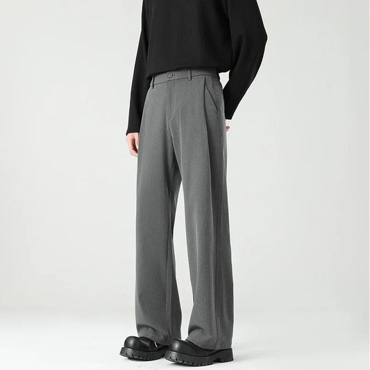 Men's Spring Essential Suit Pants Elastic Waist Loose Straight Black Gray Casual Business Work Slacks Fashion Trendy Daily Wear