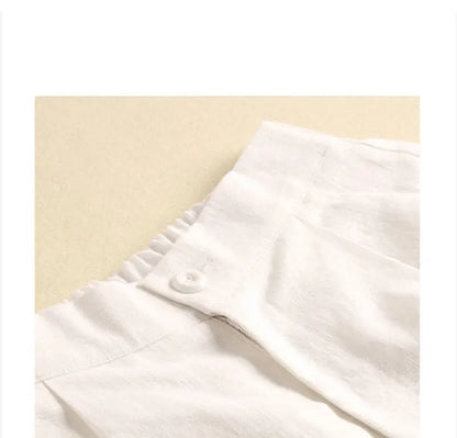 Khaki Solid Casual Linen Cotton Elastic High Waist Wide Leg Button Loose Women's Shorts Korean Fashion Summer Shorts Women 2024