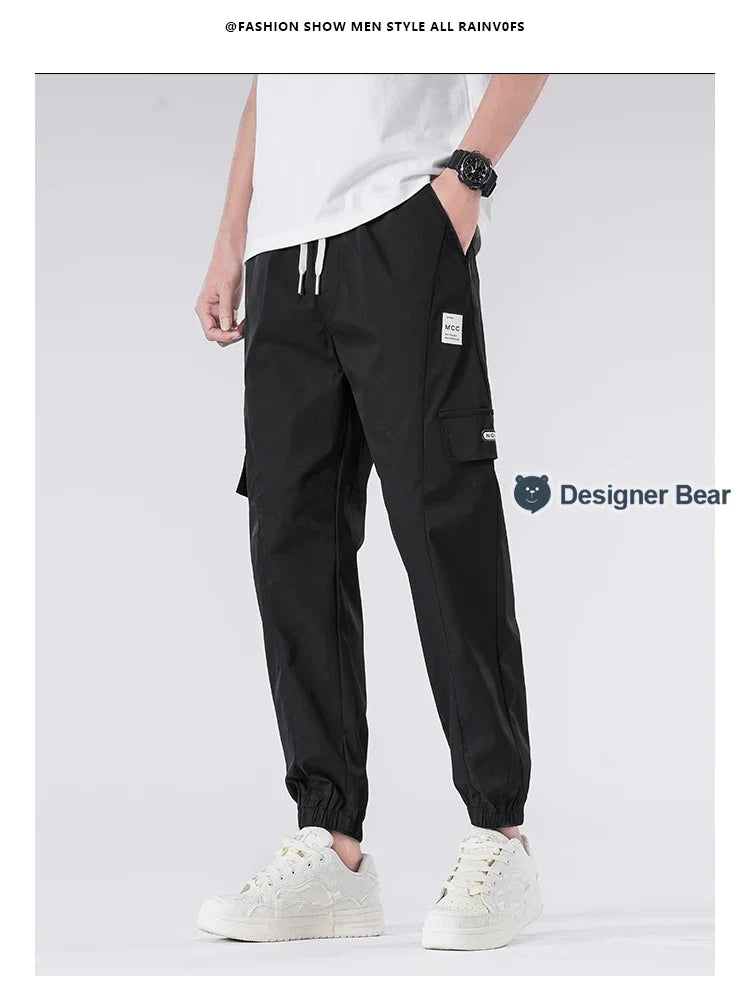 Spring Summer Thin Men's Cargo Pants Loose Tapered Elastic Cuff Jogger Trousers Quick Dry Casual Outdoor Haren Pants Male 5XL