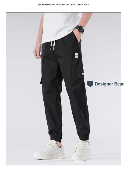 Spring Summer Thin Men's Cargo Pants Loose Tapered Elastic Cuff Jogger Trousers Quick Dry Casual Outdoor Haren Pants Male 5XL