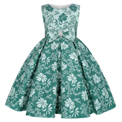 Cross-border summer new girls' princess dress Children's sleeveless bow sequin Pompadour runway show clothing