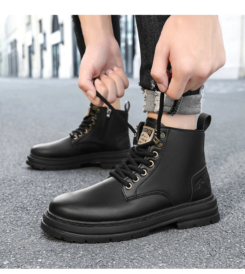 Men's boots four seasons soft-sole non-slip casual boots fashion outdoor work boots high boots classic Joker youth leather boots