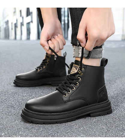 Men's boots four seasons soft-sole non-slip casual boots fashion outdoor work boots high boots classic Joker youth leather boots