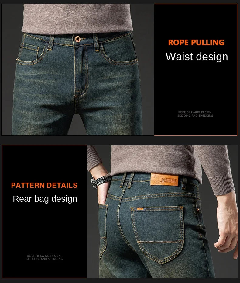 Premium Jeans Men's Autumn 2023 New Elastic High End Business Casual Old Vintage Straight Leg Jeans