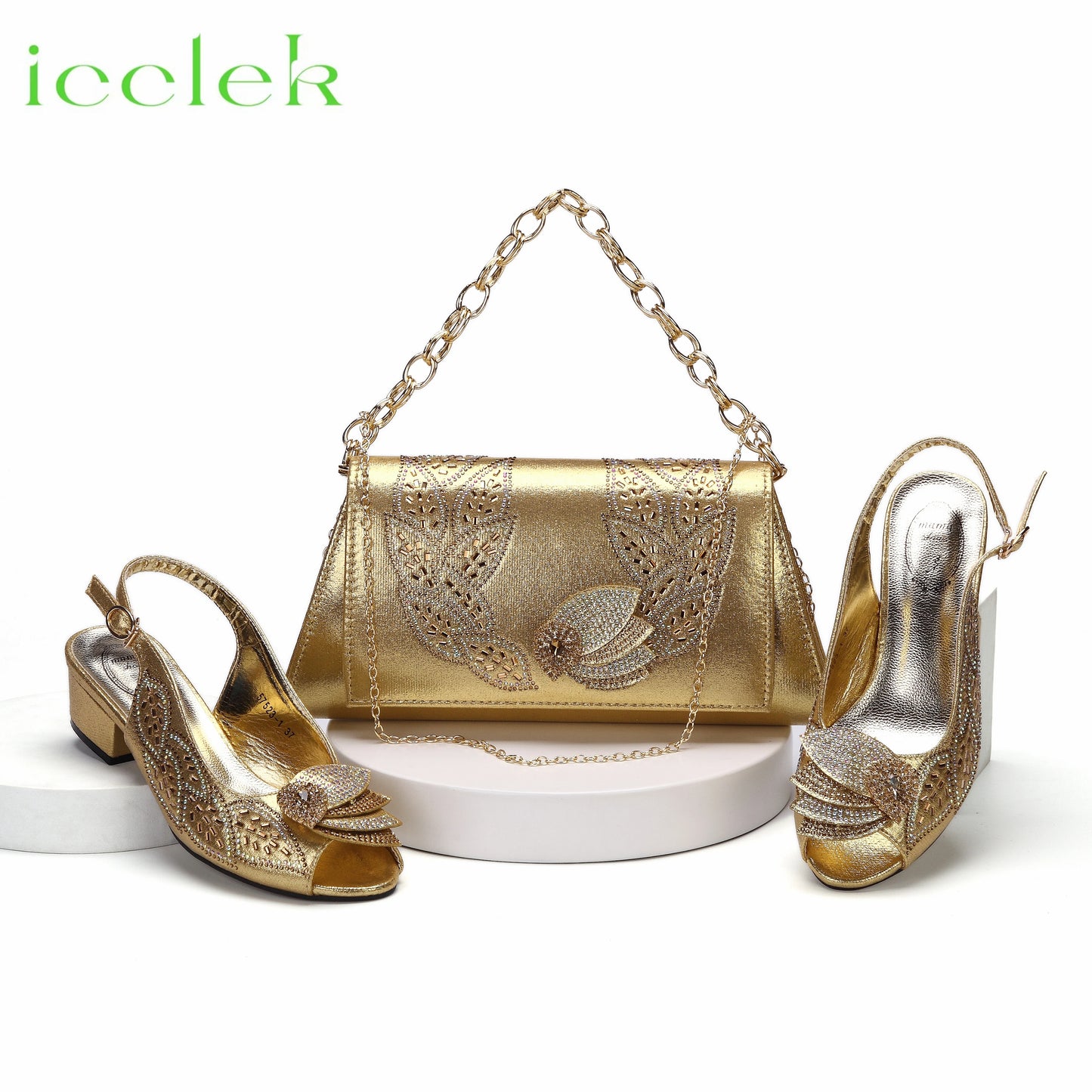 2023 Newest INS Style Brown Color Elegant Low Heels Nigeria Popular Design African Ladies Shoes And Bag Set for Wedding Party