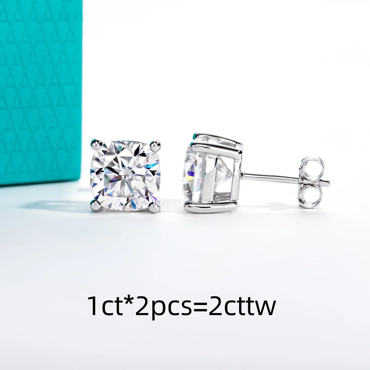 1cttw-6cttw Cushion Moissanites Earrings 925 Sterling Silver D Color VVS1 Moissanite Classic Stud Earrings for Woman