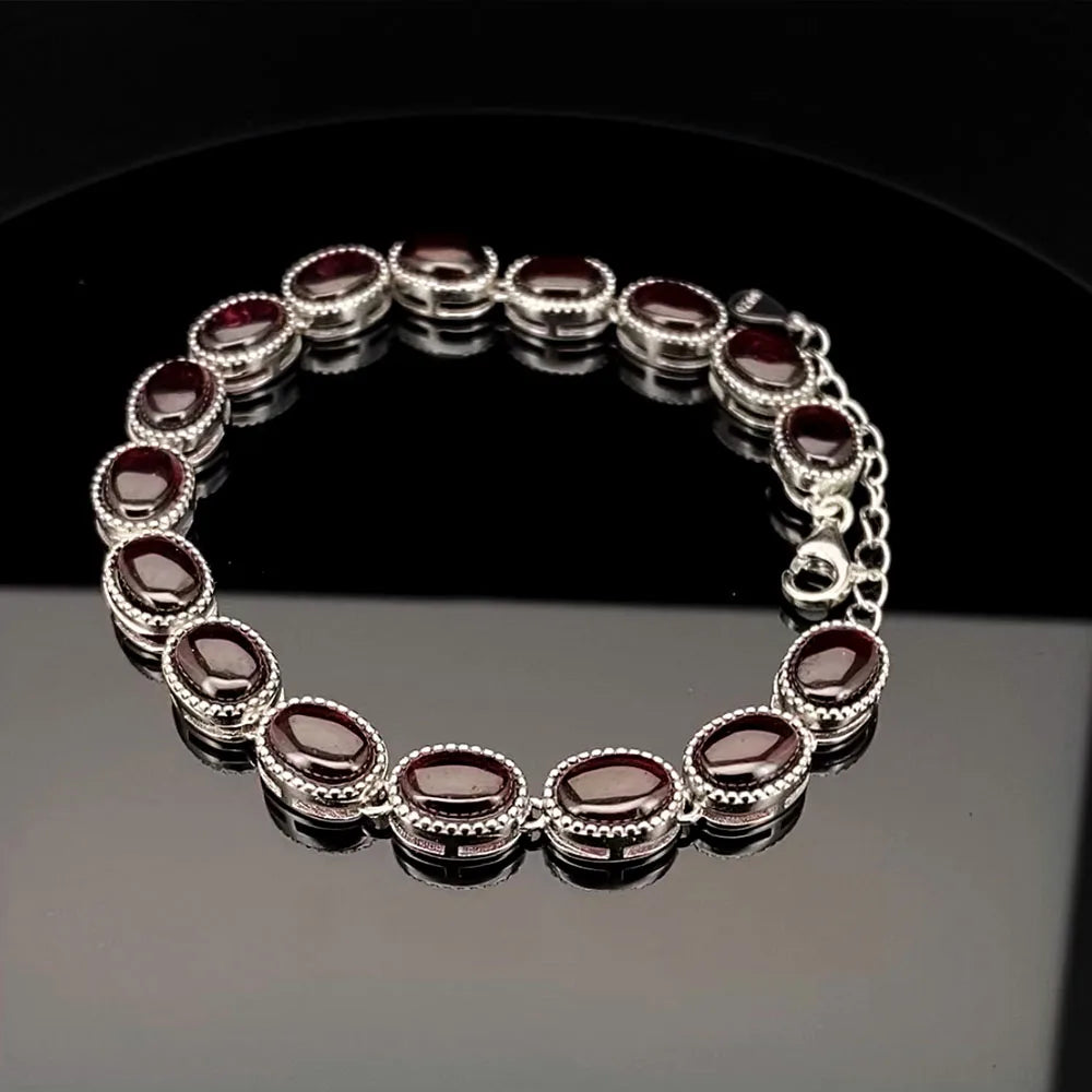 S925 sterling silver bracelet set with 17 natural garnets, simple and elegant women's bracelet jewelry, suitable for daily wear