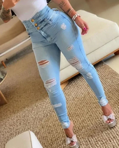 Denim Pencil Pants Washing Slim Fit Pockets Streetwear