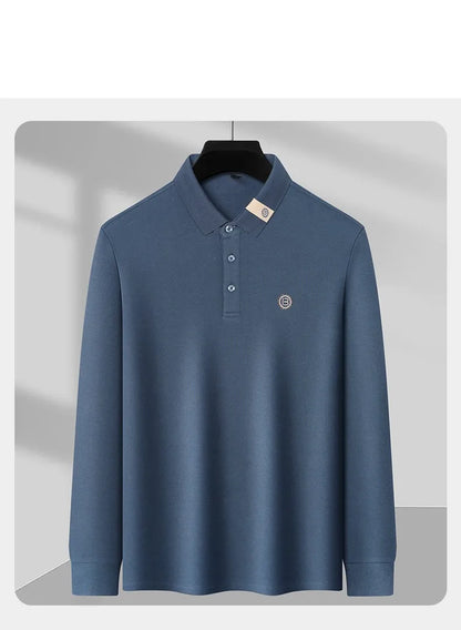 High end letter embroidery brand men's long sleeved polo shirt 2024 Spring and Autumn new comfortable 100% cotton casual T-shirt