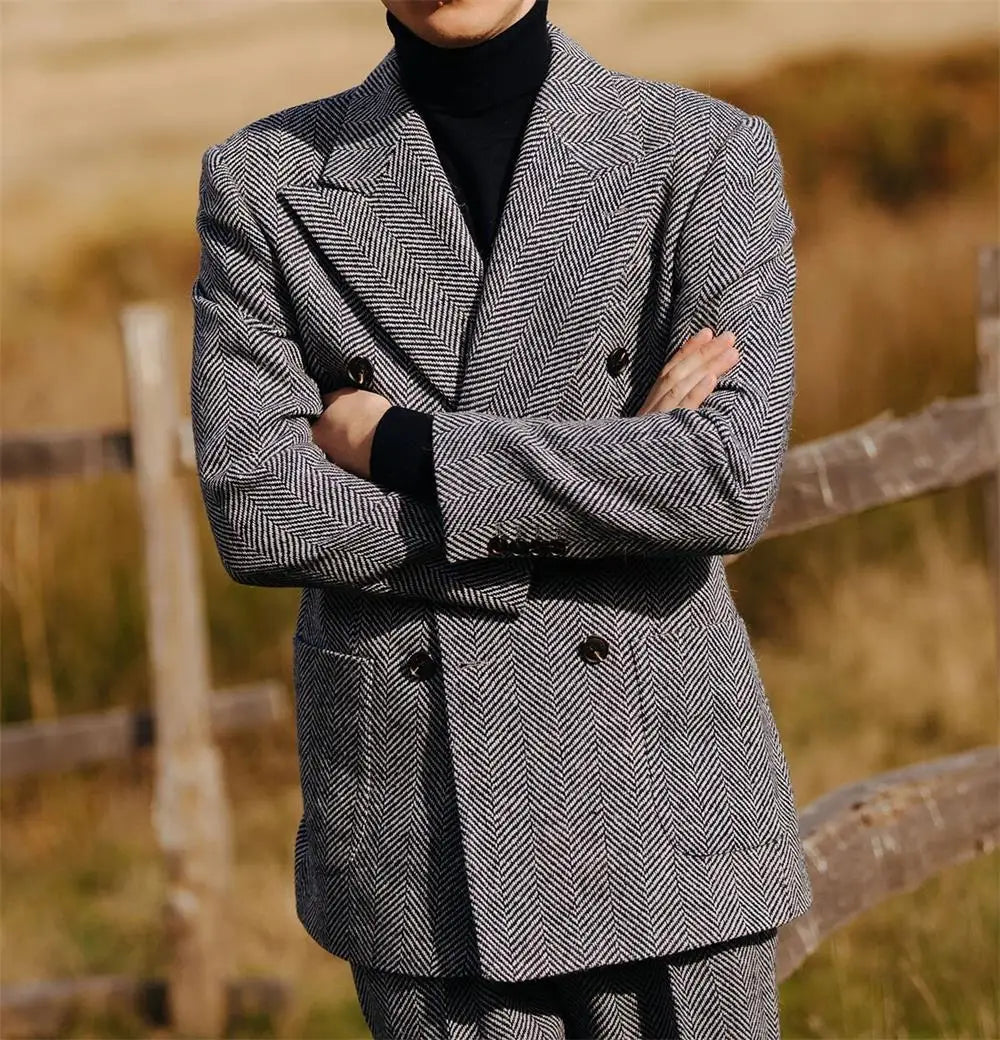 Conjunto Masculino de Terno 2 Peças Primavera Outono Blazer Calças Elásticas Casual de Negócios Casamento Festa Formatura Jantar Trabalho Viagem Banquete