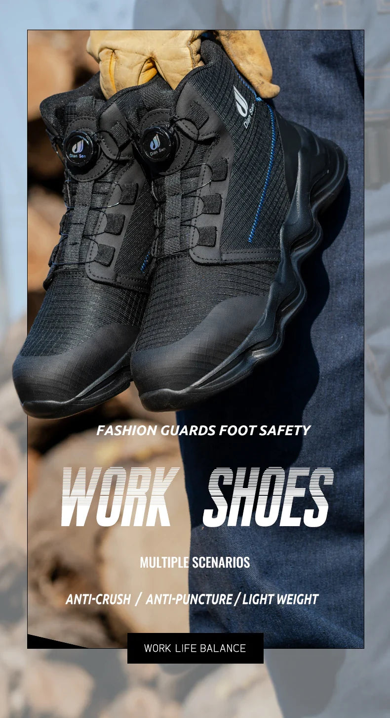 Men Safety Shoes Steel Toe Boots High Top Work Shoes Wear-resisting Slip Resistant Work Shoes Indestructible Breathable Sneakers