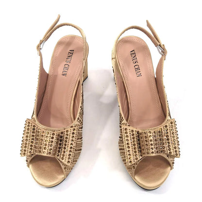 Black Color Elegant High Heels Nigeria Popular Design African Ladies Shoes And Bag Set for Wedding Party