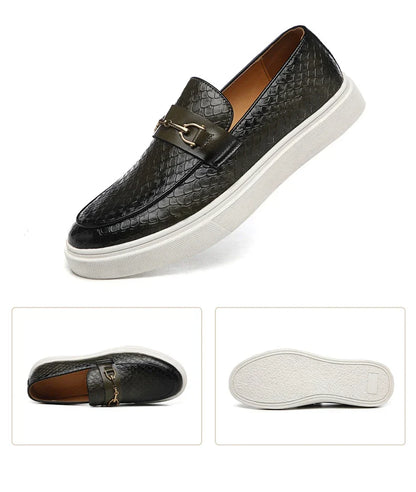 Fashion Men's Casual Shoes Snakeskin Grain Leather Men Retro British Style Loafers Monk Shoes Mens Slip-on Outdoor Driving Flats