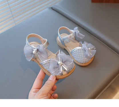 2025 Mesh Peep-toe Princess Shoes Girls Sandals with Tulle Butterfly-knot Summer Evening Wedding Party Bridesmaid Sandals I05292