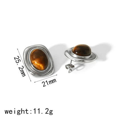 New Products Statement Nature Stone Tiger-eye Earrings Waterproof Gold Plated Stainless Steel Pearl Stud Earrings for Women