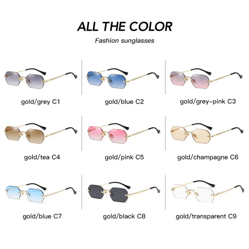 Rimless Rectangle Sunglasses – UV400 Gold Frame | Men & Women