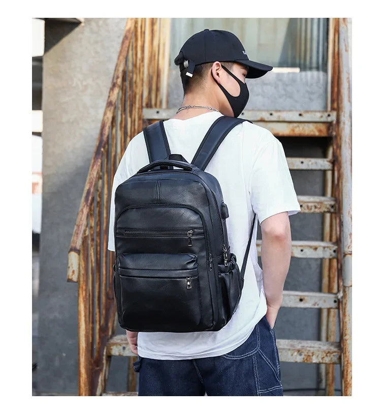 High QualityUSBCharging Backpack MenPULeather Large Capacity Computer Backpack School Backpack for Teenage Boys