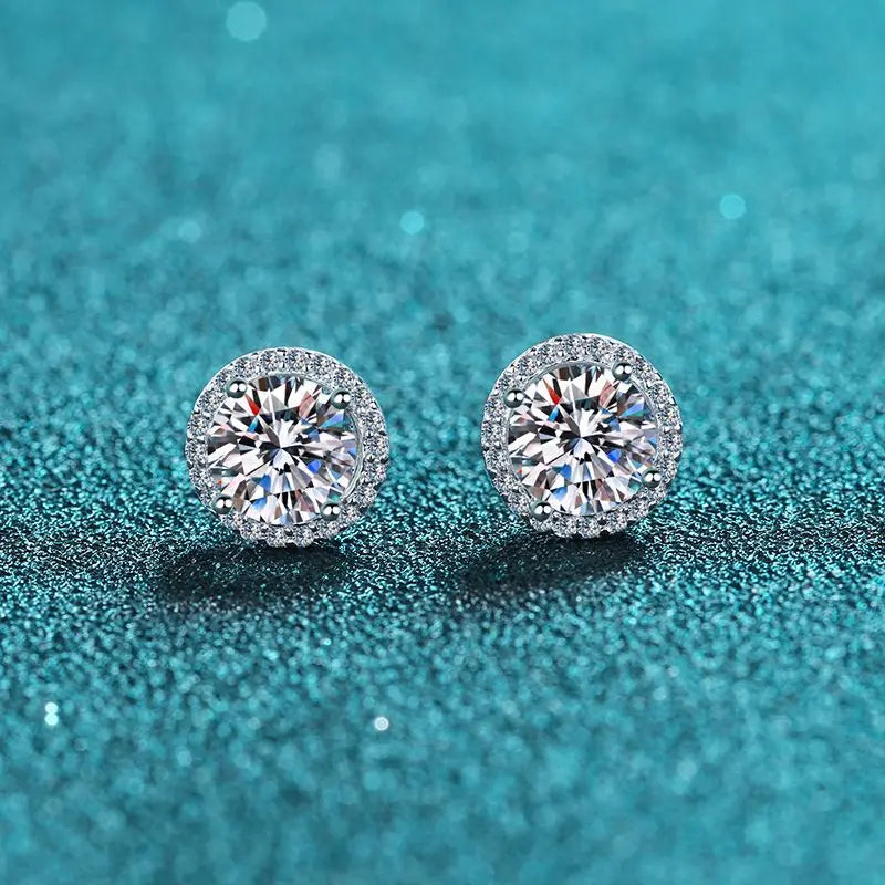 925 Sterling Silver 1 Carat Moissanite Round Earrings Engagement Wedding Daily Work Party Travel Luxurious Gift For Women
