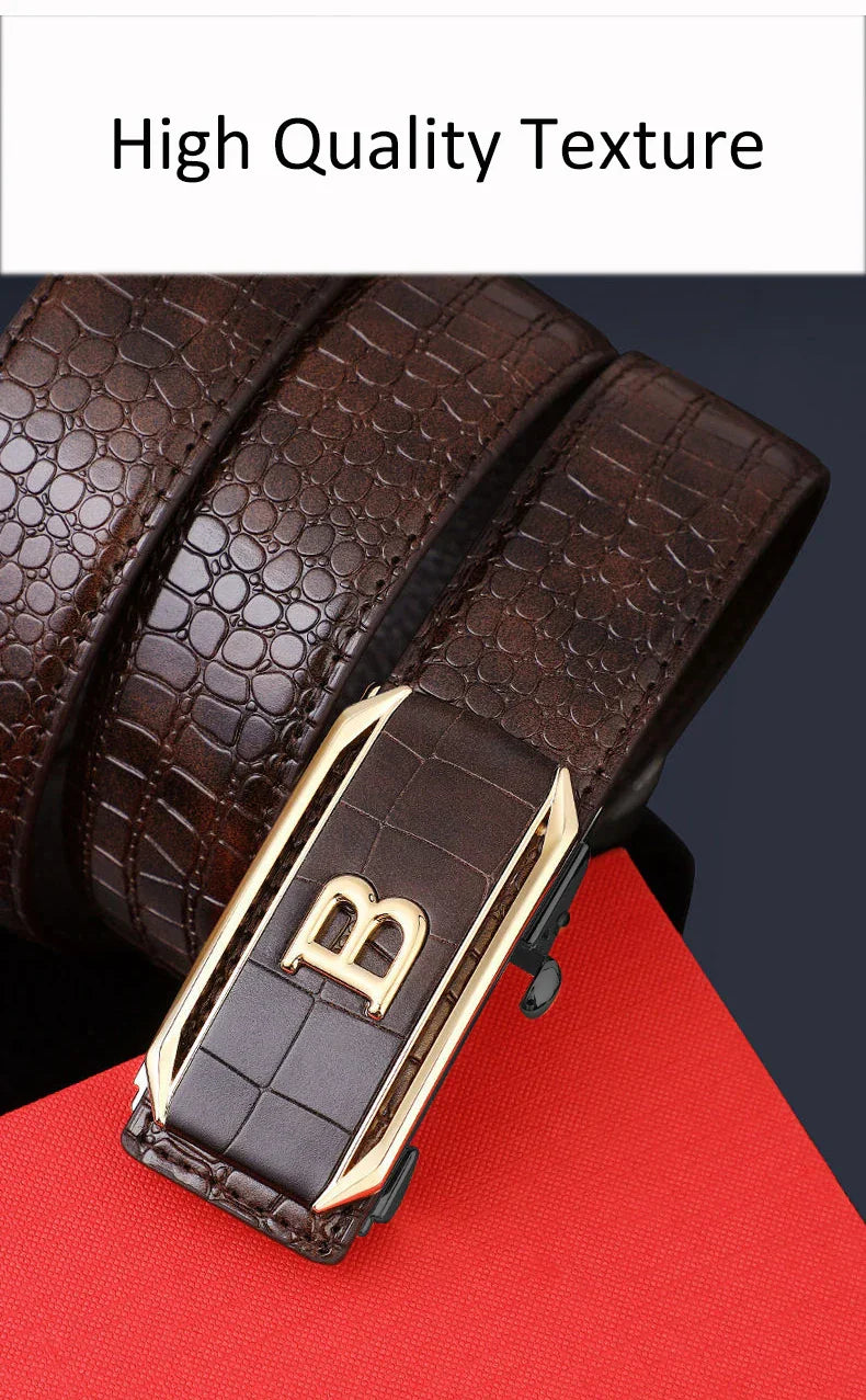 Men's Belt Automatic Buckle Belt High-Quality Trendy Crocodile Pattern Belt Fashionable Jeans Strap Men's Accessories