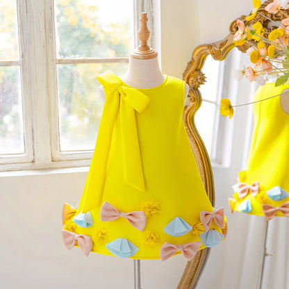 Summer Bow Bridesmaids Party Girls Dress Elegant Baptism Wedding Princess Prom Dresses Girl Gala Birthday Evening Kids Clothing