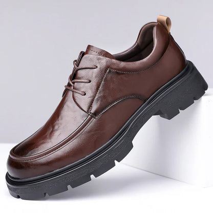Men's Comfortable Genuine Leather British Thick-soled Business Leather Shoes for Spring 2025, New Lace-up Oxford Shoes
