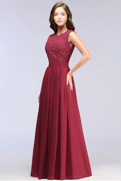 Hot Sale Lace A Line Prom Dress 2024 New Style Evening Dress Chiffon Back Illusion Bridsmaid Dress Pleat vestidos de fiesta