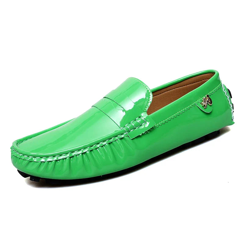 Patent Leather Beanie Shoes Men's New Spring and Summer Large Size Patent Leather Casual British Leather Shoes Women's Slip-On Lazy Casual Shoes Handmade Shoes