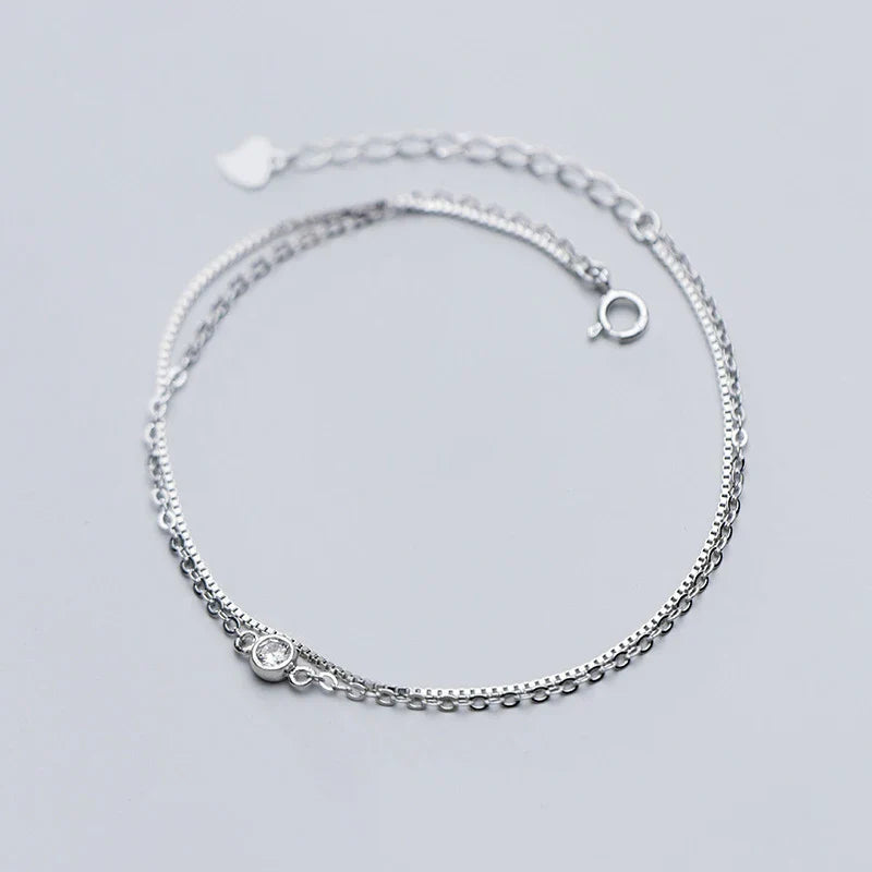 Real 925 Sterling Silver Luxury Double Layer Single Diamond Box Chain Bracelet for Women Fashion Bracelet Fine Jewelry