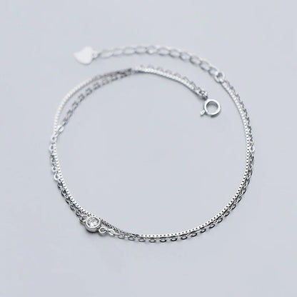 Real 925 Sterling Silver Luxury Double Layer Single Diamond Box Chain Bracelet for Women Fashion Bracelet Fine Jewelry