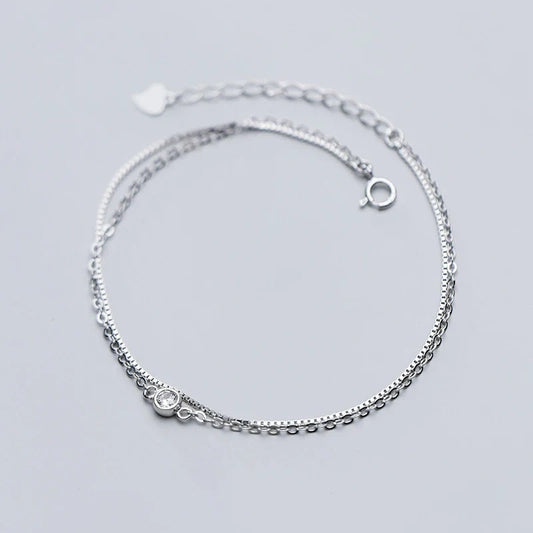 Real 925 Sterling Silver Luxury Double Layer Single Diamond Box Chain Bracelet for Women Fashion Bracelet Fine Jewelry
