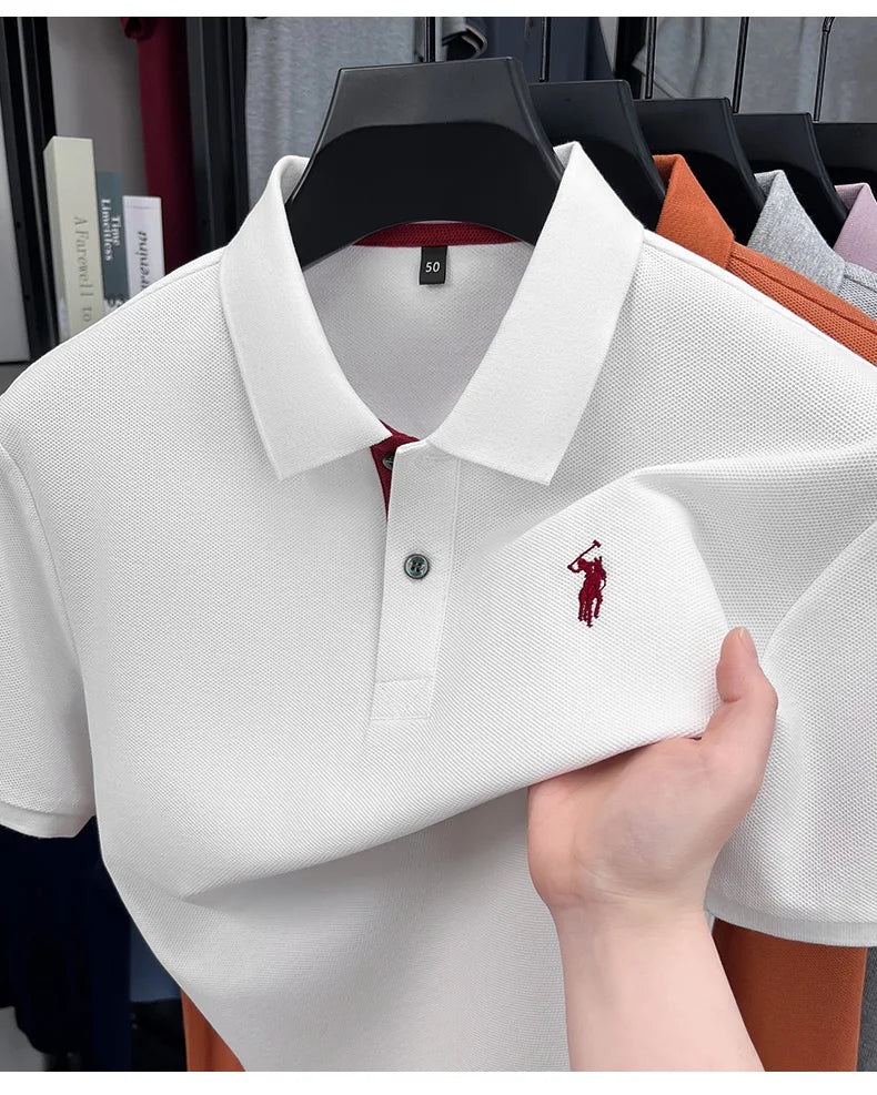 100% pure cotton high-end brand men's short sleeve polo shirt comfort lightweight summer casual T-shirt youthful fashionable top