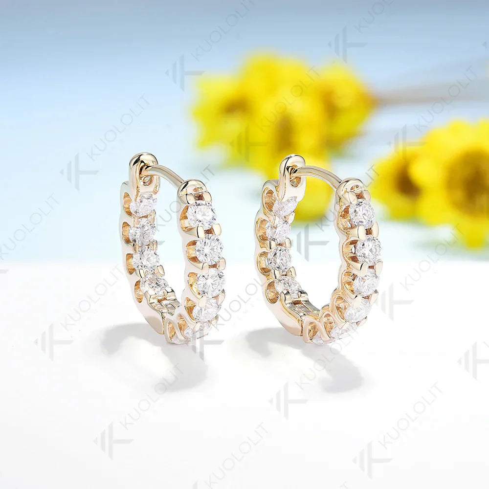 Moissanite Earrings for Women 18K 14K 10K Solid Gold White Gold 925 Silver Clip Hoop Square for Party Christmas Classic