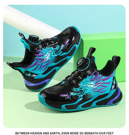 New waterproof leather-top rotary buckle children's sports casual shoes breathable running shoes for primary school students
