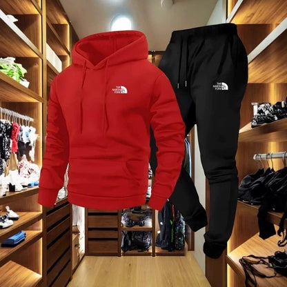 Men's Autumn and Winter Pattern Casual Two-Piece Set Hooded Sweatshirt and Pants with Pockets Regular Fit Outdoor Sport Suit