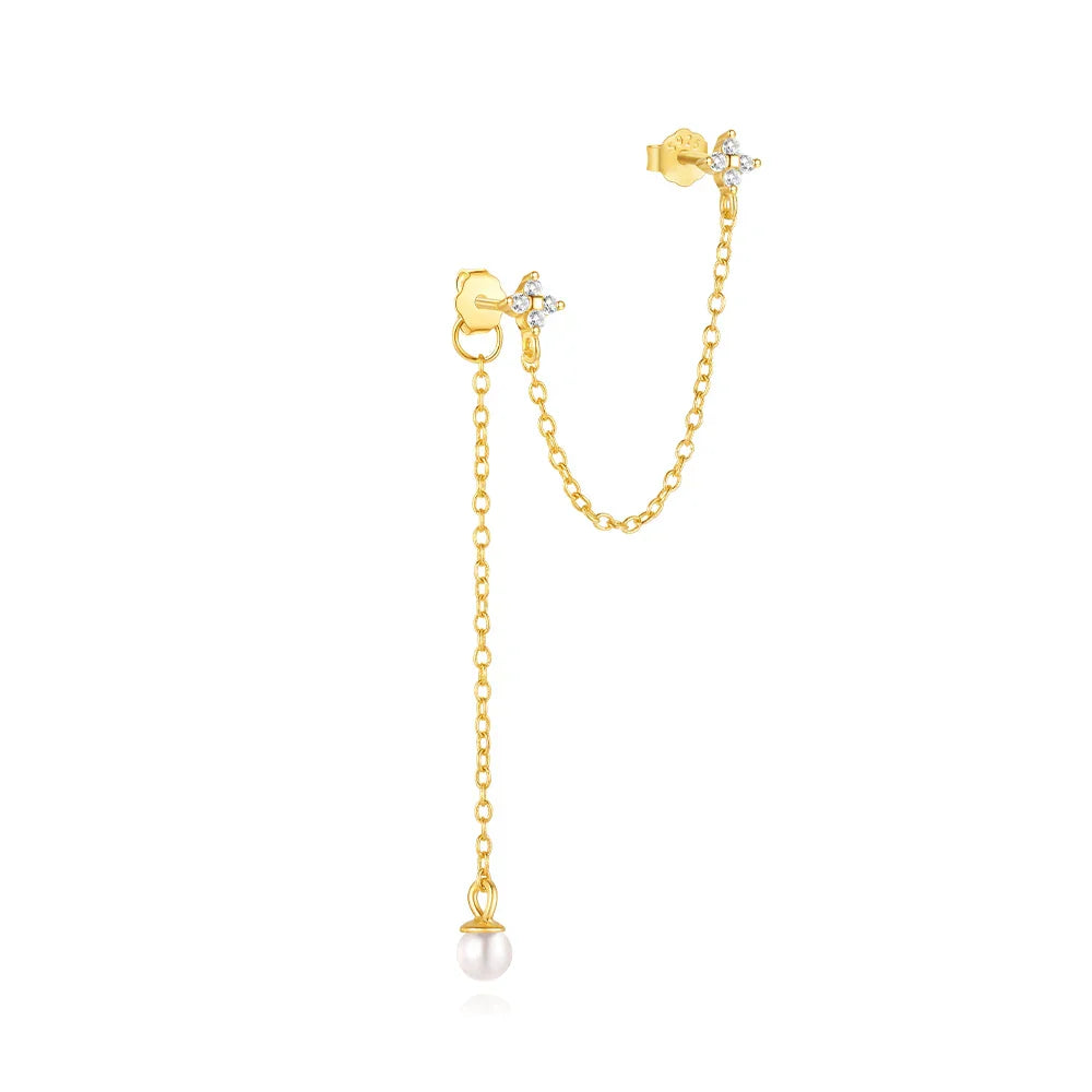 1PC 925 Sterling Silver Horse Eye Chain Tassel Zircon Drop Earrings For Women Ins Minimalism Geometric Earrings Gift