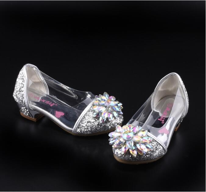 Fashion Cinderella Crystal Bright Diamond Shoes Girl Princess Single Shoes Girl Performance High Heels Shoes
